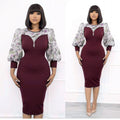 Long-sleeved, waist-cinching, midi-length dress,  new style, faux two-piece, spliced pencil skirt, african clothing wholesale
