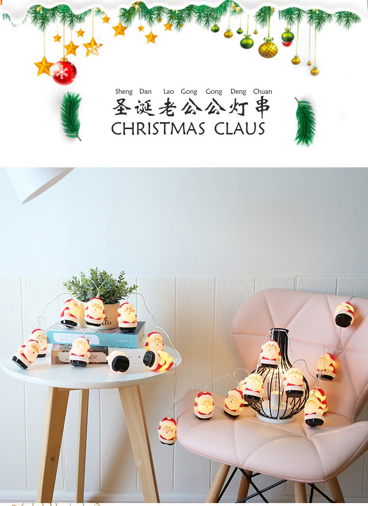 Cross-border new led Santa Claus head light string snowman head battery box Christmas Christmas tree atmosphere decorative light