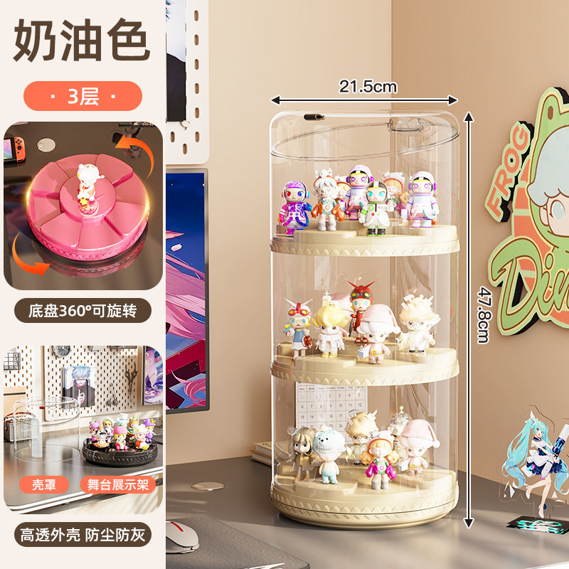 Rotating blind box display box POP MART round transparent storage box dust rack multi-layer display cabinet stack