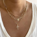Wholesale diamond-studded cross necklace - european & american cross-border jewelry - women's multi-layered, stackable, high-end sun clavicle chain