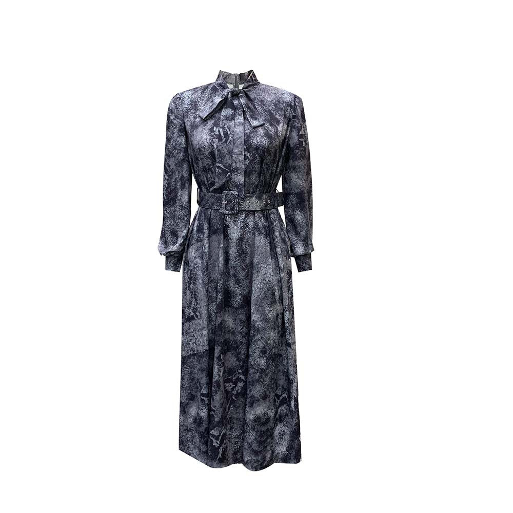 D238 free belt   spring cross-border new long-sleeved high-waisted printed plus size banquet export dress