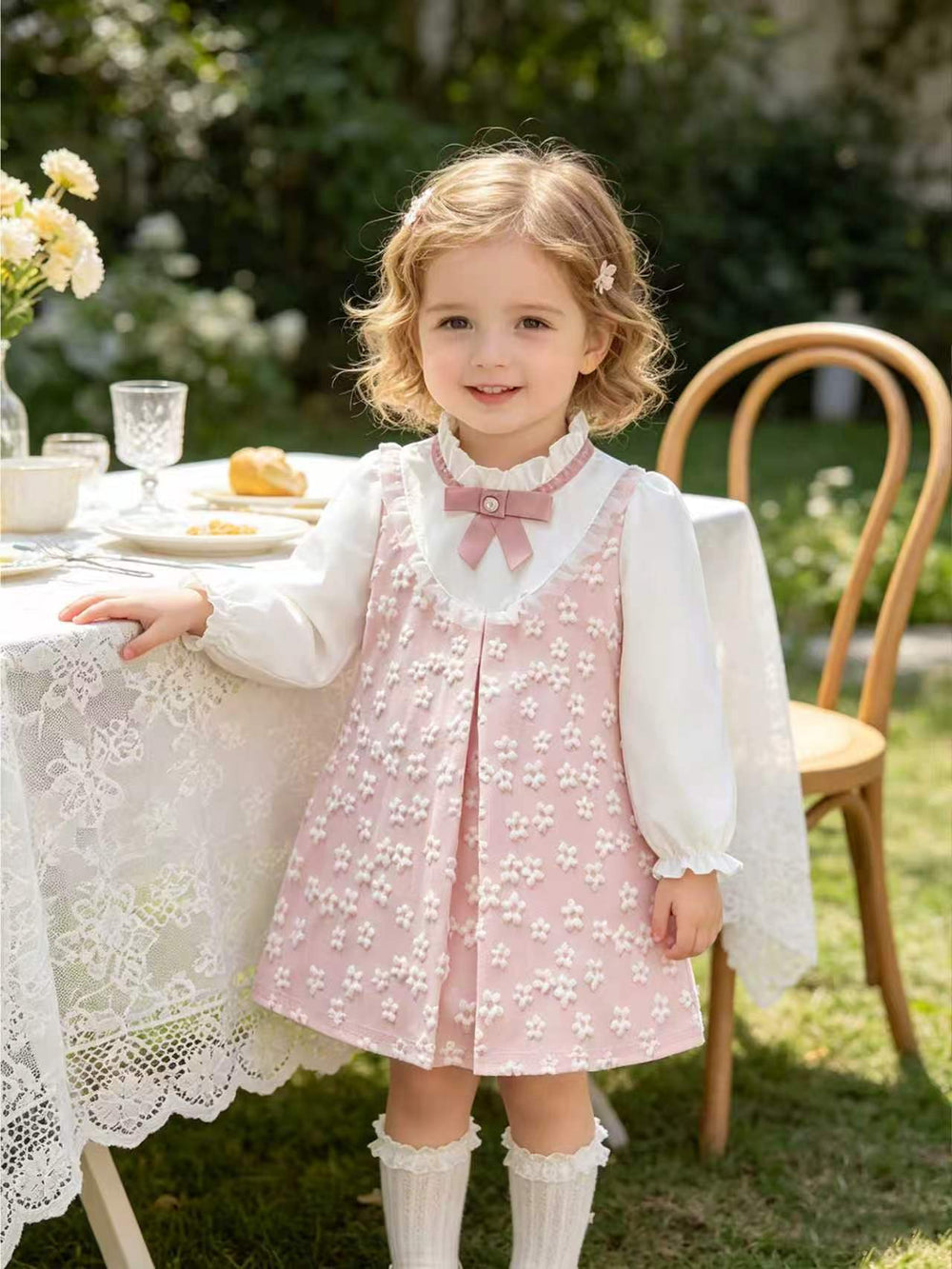 cross-border hot-selling floral fabric chic baby girl faux two-piece chanel-inspired princess dress