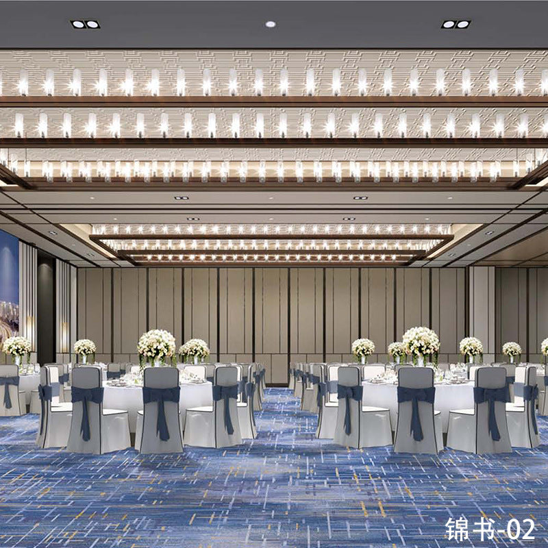 Custom carpets for hotel banquet halls, corridors, and aisles - fire-retardant, full-spread nylon printed carpets for restaurants and dining rooms