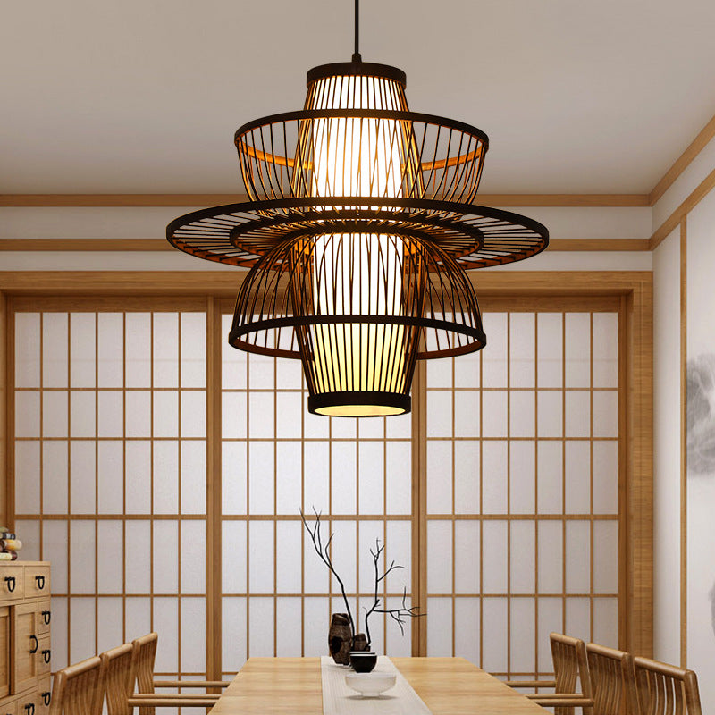 Bamboo woven bamboo art chandelier creative antique Japanese personality retro Zen tea house hotel restaurant box bed and breakfast chandelier