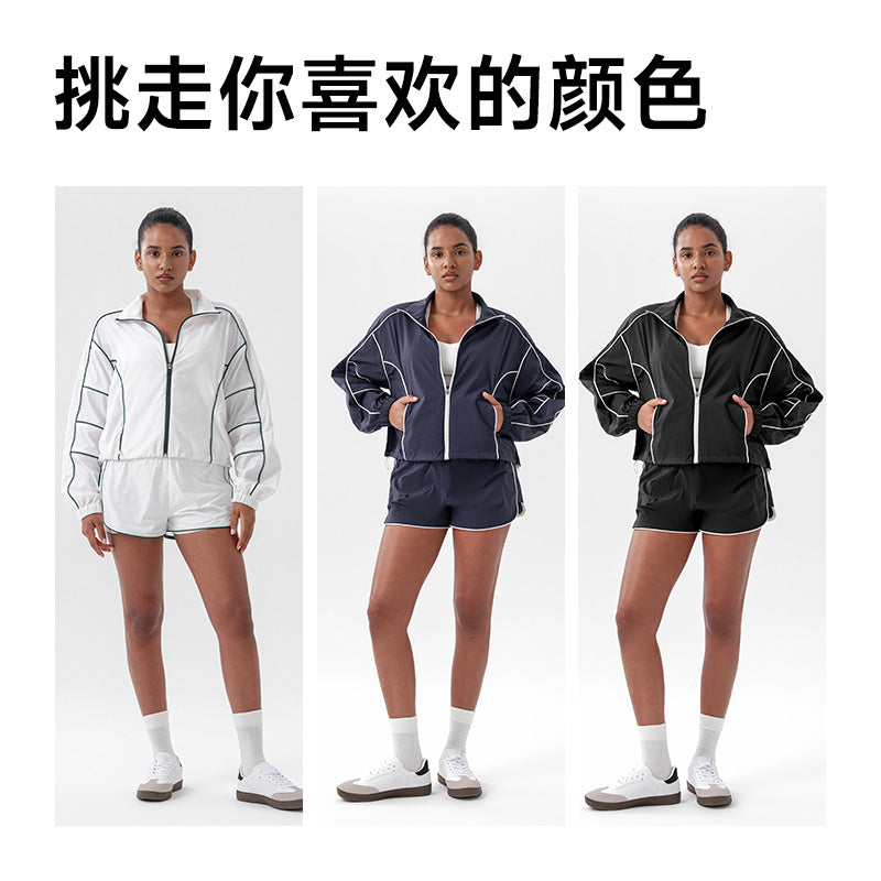 New women's loose-fit training & fitness set: quick-dry tennis top, long-sleeve running & yoga jacket