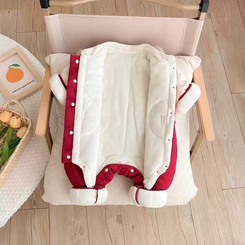 Baby new year's clothes winter clothes baby boy chinese style thickened jumpsuit winter full moon 100 days khaki crawling suit