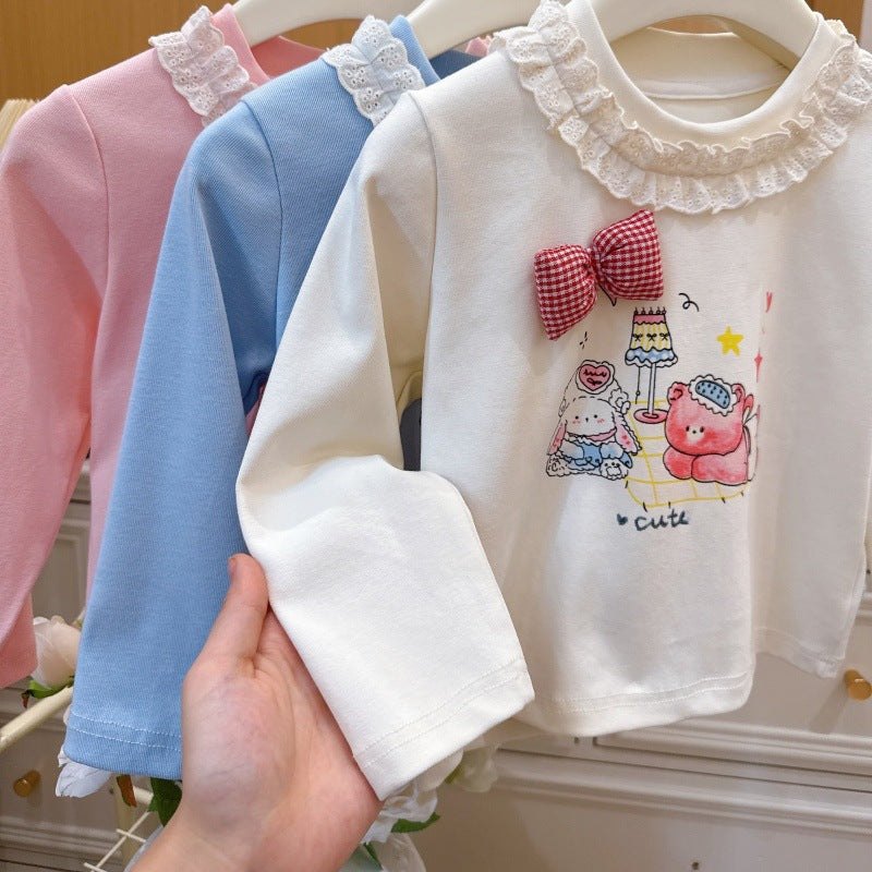 Spring new arrivalgirlfashionsweatshirtkidsoutwearlong sleevesfashionable bottom baby girltopst-shirt children's clothing trendy t