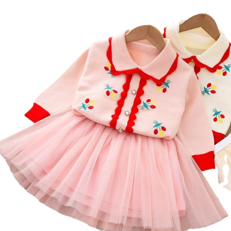 Kids' fall/winter sweater dress set - new korean style knitted sweater top and skirt two-piece outfit for toddlers and young children