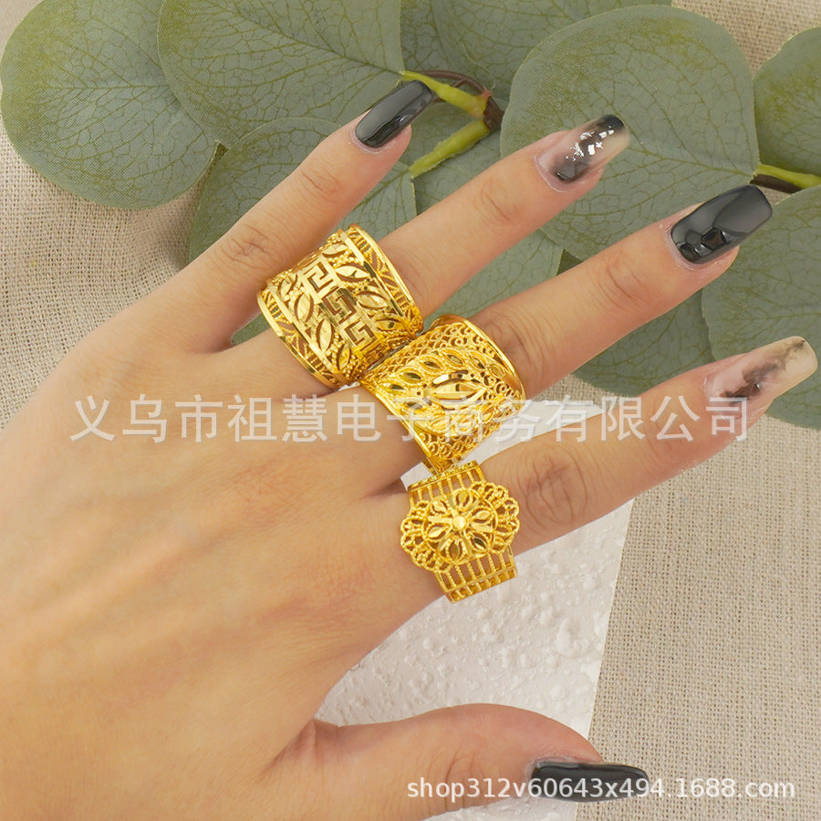 Middle eastern dubai luxury round adjustable gold plated women's bracelet and ring handmade jewelry wedding gift