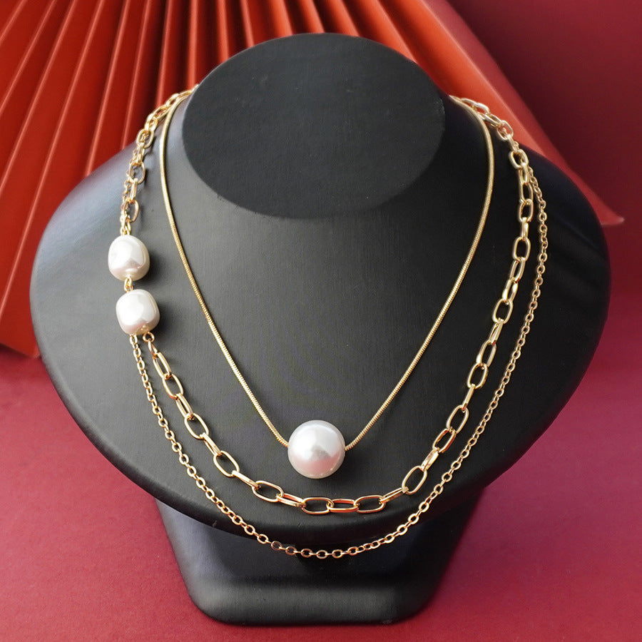 wholesale imitation pearl necklaces, baroque style three-in-one necklaces, niche pearl necklaces
