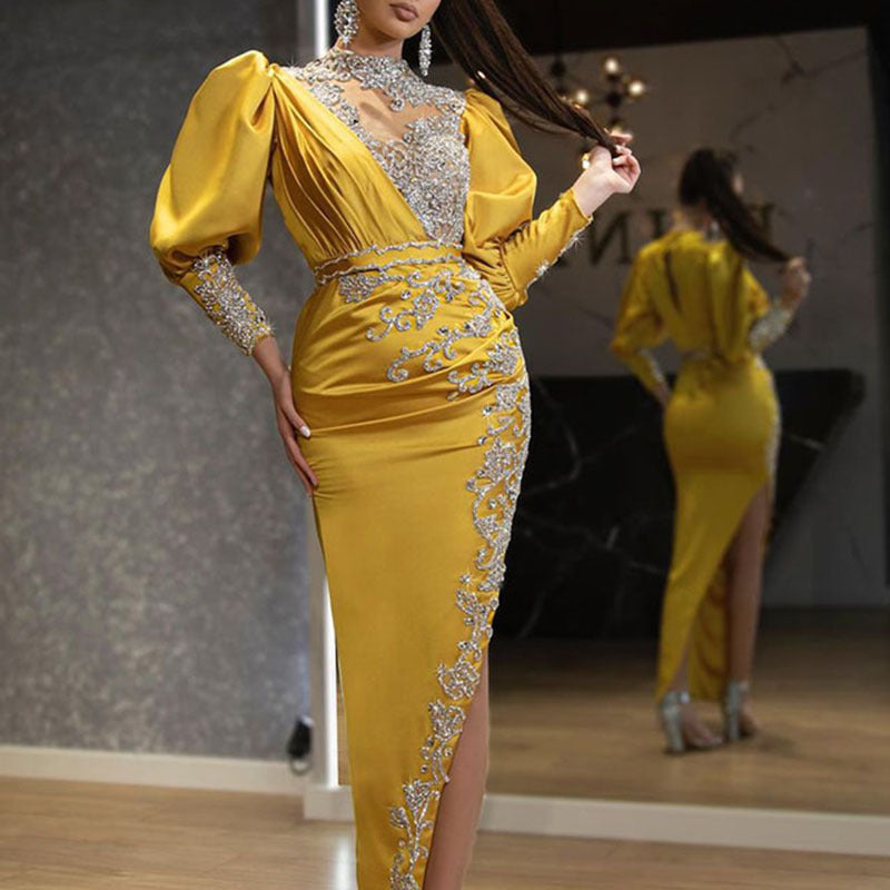 spring and summer new arrivalfashionexport women's wedding dress with big hem sexy gold-sprinkled dress with tail banquet evening dress