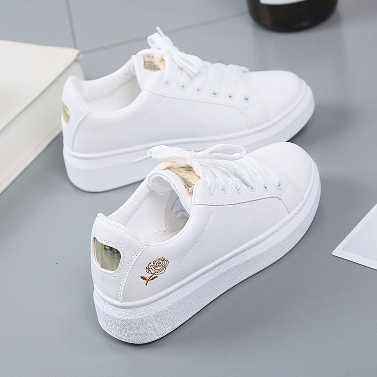 spring/summer new women's pu leather breathable athletic style casual sneakers, skate shoes, student white shoes, ins low-top