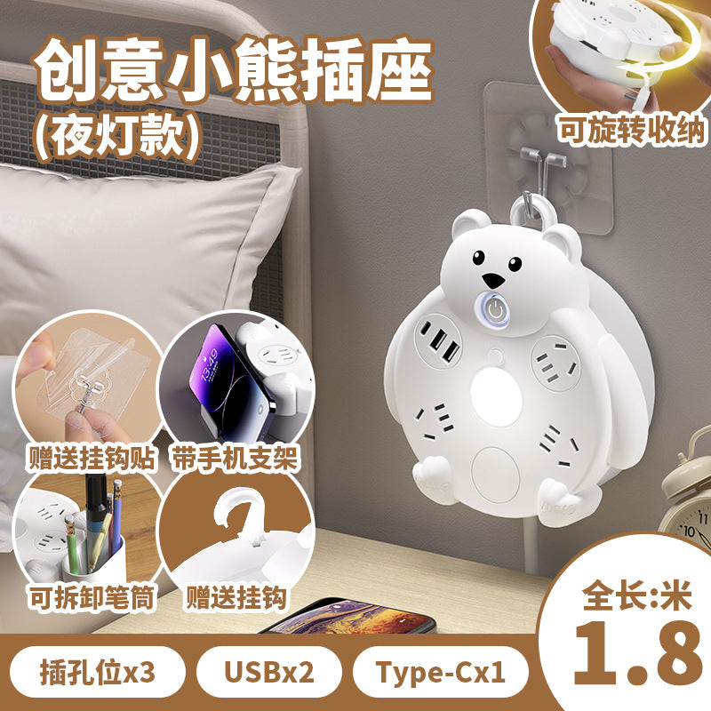 Retractable cord socket panel multifunctional with usb multi-outlet power strip cartoon home with long cord power strip