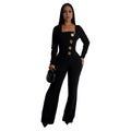 C7201 cross-border   fashion women's long-sleeve arm-hugging pants slim-fit solid color jumpsuit