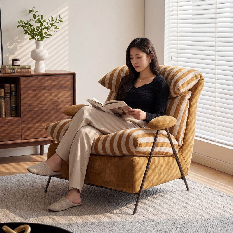 Leisure chair living room sofa chair balcony single chair italian normcorecasual chair first layer cowhide down soft chair
