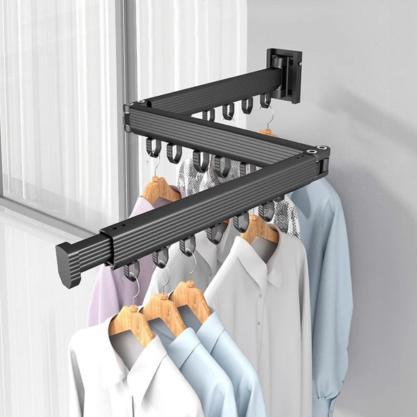 No punching, folding clothes drying rack, balcony household clothes drying rod, quilt drying artifact, wall hanging, invisible shrinking bay window drying rack
