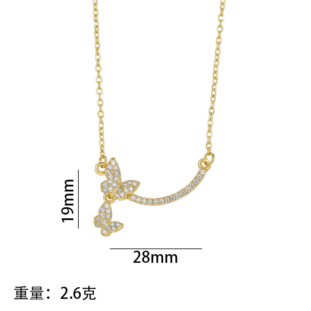 Popular internet celebrity fashion copper inlaid with zirconium full diamond butterfly tassel necklace for women accessible luxuryniche style non-fading clavicle chain jewelry