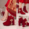 2024fall and winternew arrival thick heel fashion short boots engagement toast red bridal boots xiuhe chinoiserie high heel wedding boots for women