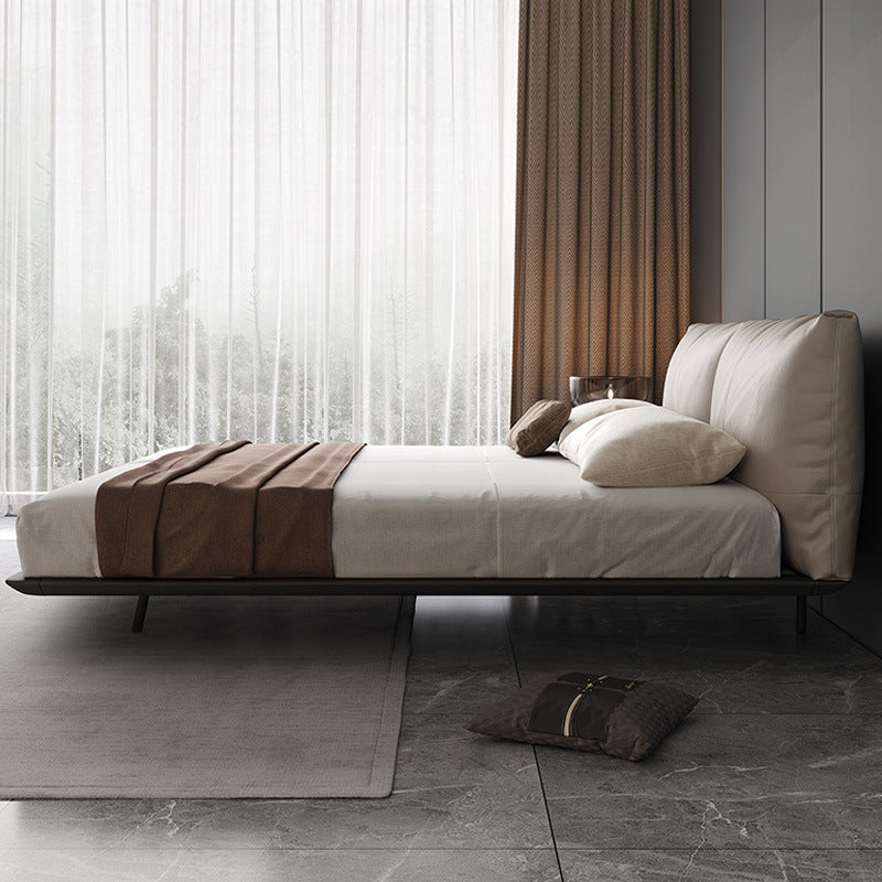 Genuine leather suspended bed accessible luxury modern double bed master bedroom classyelegant 1.8m wabi-sabi style upholstered leather bed personalized