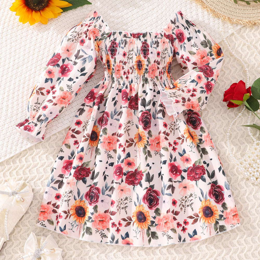 fall/winter new collection: girls' long-sleeve cable knit printed sweet princess dress