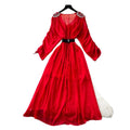 French chic diamond-embellished v-neck batwing sleeve tie-waist maxi dress - slimming, elegant, and flowy chiffon