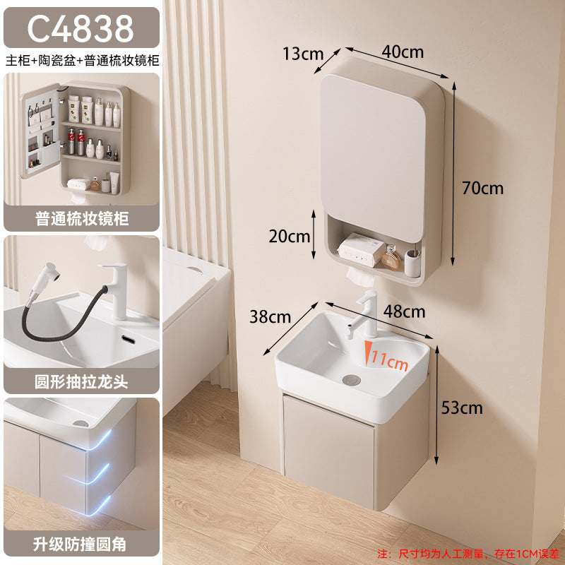 Small apartment bathroom cabinet toilet sink space aluminum storage bathroom cabinet combination ceramic integrated wash basin