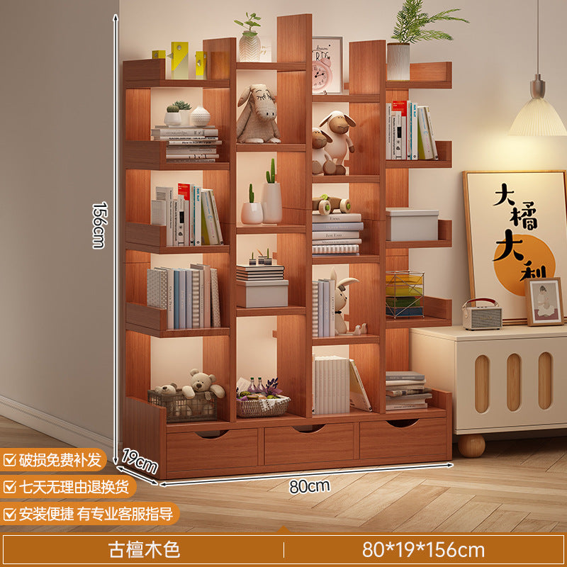 Simple small bookshelf, floor-to-ceiling shelf, integrated wall storage rack, living room office display rack, table side storage narrow cabinet