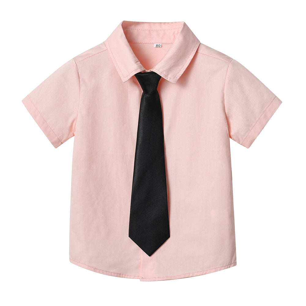 Boys' cotton shirt - korean style, new spring/summer trendy design with tie, baby white, stylish preppy school style boys' shirt