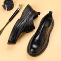 Genuine leather men's business casual dress shoes - thick sole black oxfords for work, meetings, and weddings - lace-up leather shoes