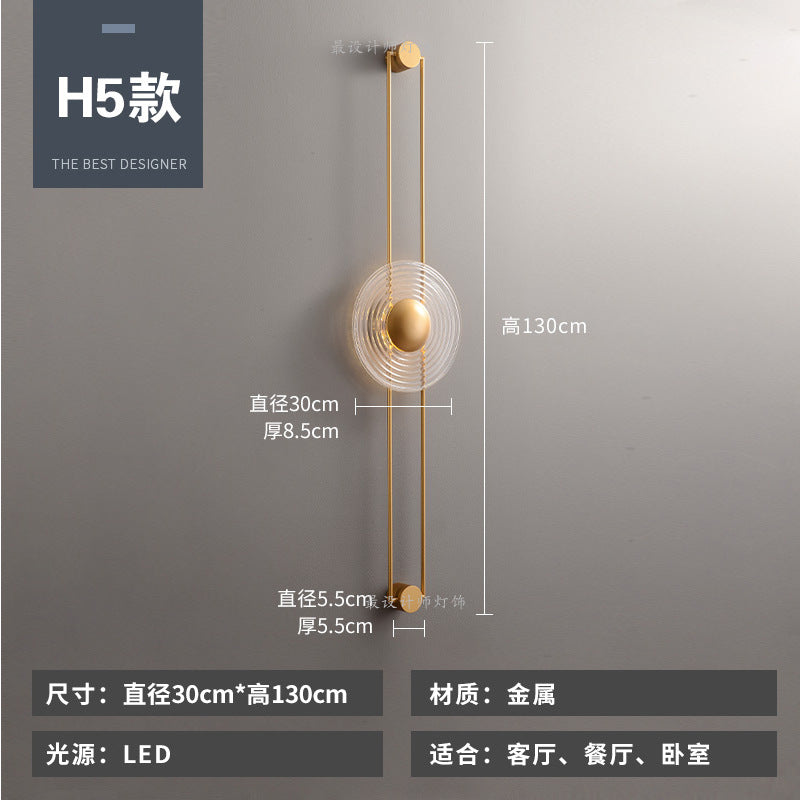 Modern minimalist wall sconce, long style, solid brass, for living room backdrop, hallway, aisle, glass ripple bedside, project wall lighting