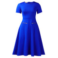 D619  foreign trade  new women's elegant minimalist round neck slimming solid color dress