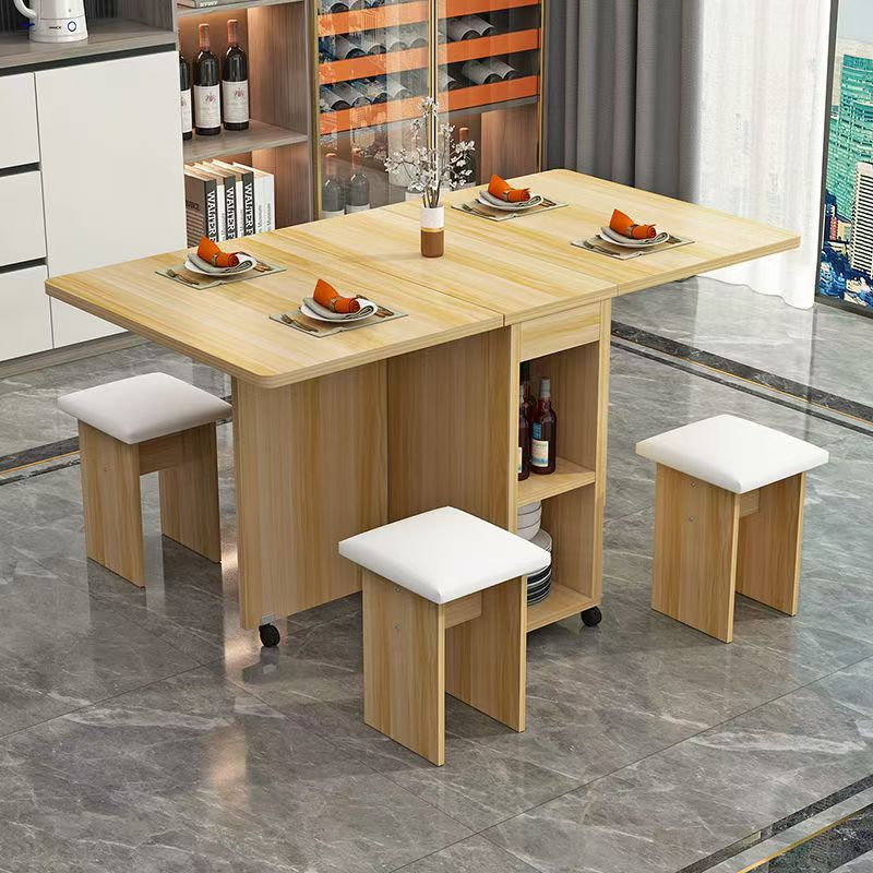 Foldable dining table for home, small apartments, mobile with wheels, multifunctional, one table four chairs, simple rectangular dining table