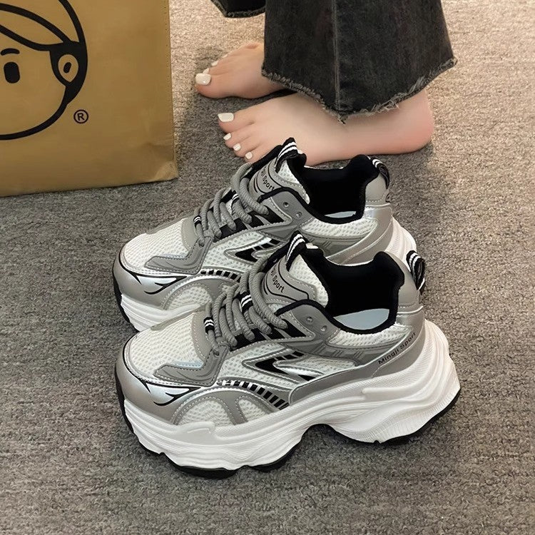 Retro student lightweight heightenedthick sole sneakers for women 2026 summer new arrival hong kong style showing small casual dad shoes