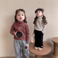 Long sleevesstripes bottom baby style middle and small children boys and girls single tops inner bottom shirt girl high collar thickened