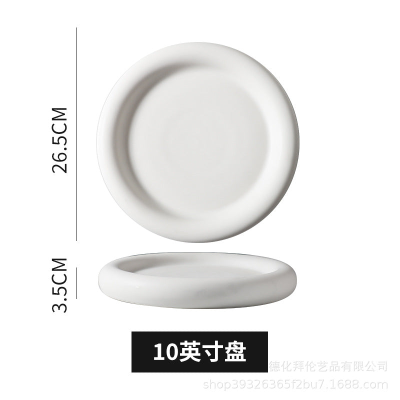 European-style matte large pasta plate, creative hotel restaurant dessert plate, steak plate, thick-rimmed black and white ceramic plate