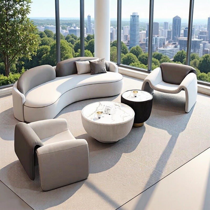 Hotel lobby, vip lounge, reception area, curved/round sofa set for sales offices and meeting rooms
