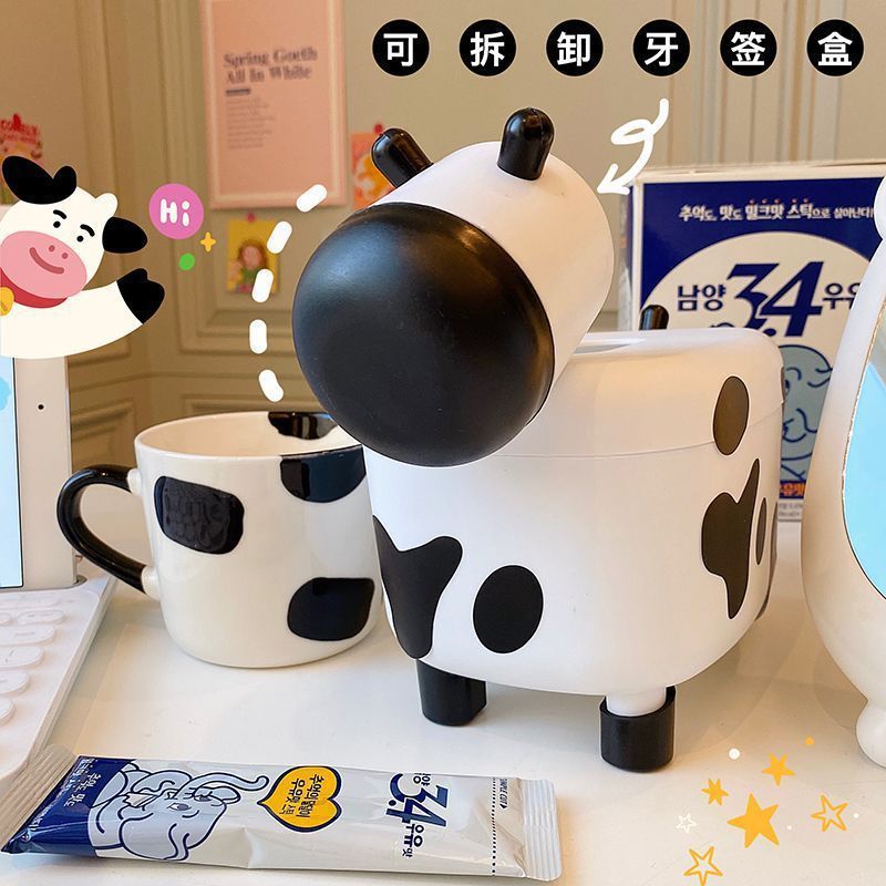 Cute cow tissue box multifunctional for home tissue storage living room dining room tissue toothpick one thing two uses bedroom