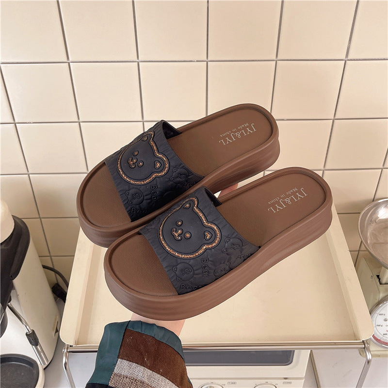 Bear thick sole 2025 new arrival slippers women's summer outwear non-slip cute home indoor popularins heightening sandals