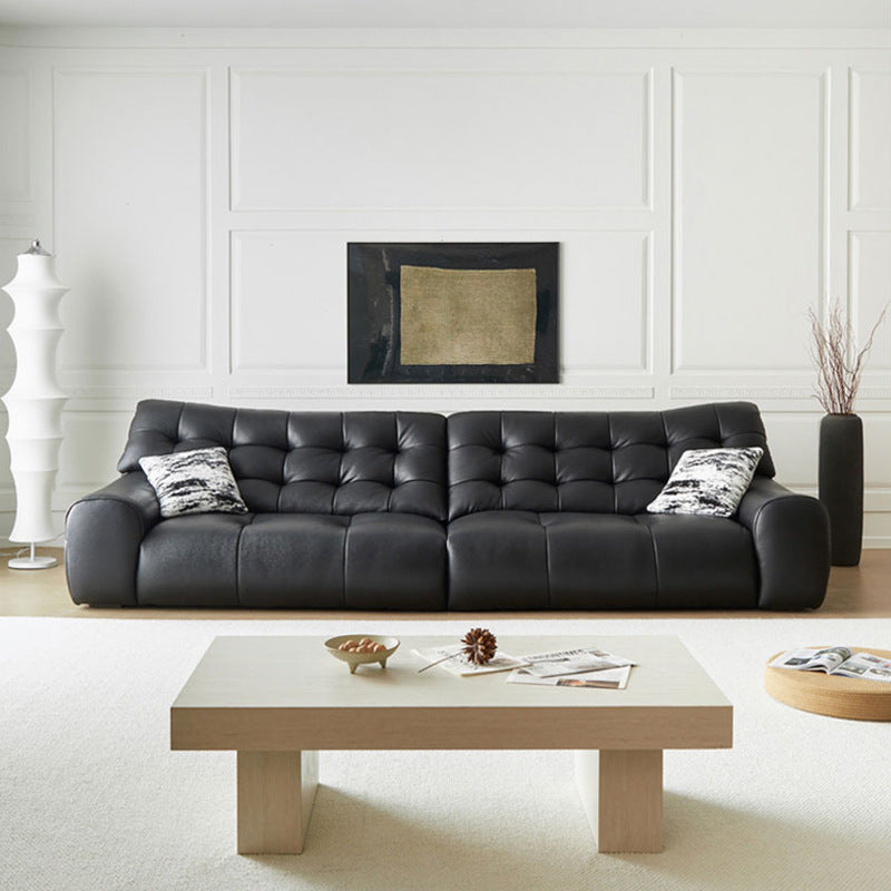 Foshan big black bear genuine leather sofa high back leather art living room light luxury straight retro black sofa furniture wholesale