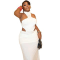 Fashion style cross-border pure color women's silm chest-wrapped elegant hip-covering skirt hanging collar sleeveless slit evening party dress