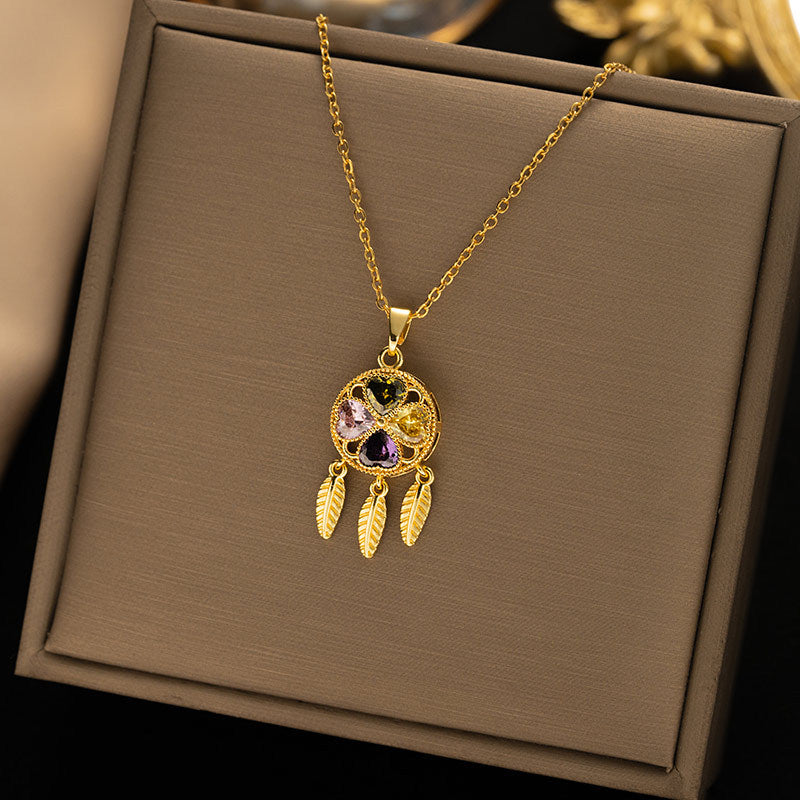 [titanium steel] high-end flower clover pendant cross-border accessible luxury full diamond necklace for women easiest for match clavicle chain jewelry