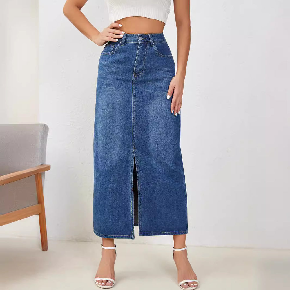 Export denim skirt new arrivalfashion slit whisker denim skirt washed horse denim skirt