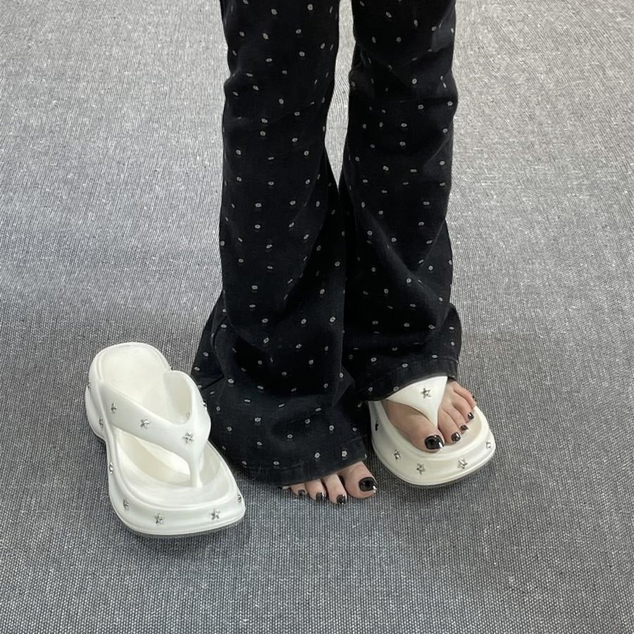 5.0 thick sole heightened star sandals women's outwear 2024 summer new flip flops fashionplatform shoes bottom slippers