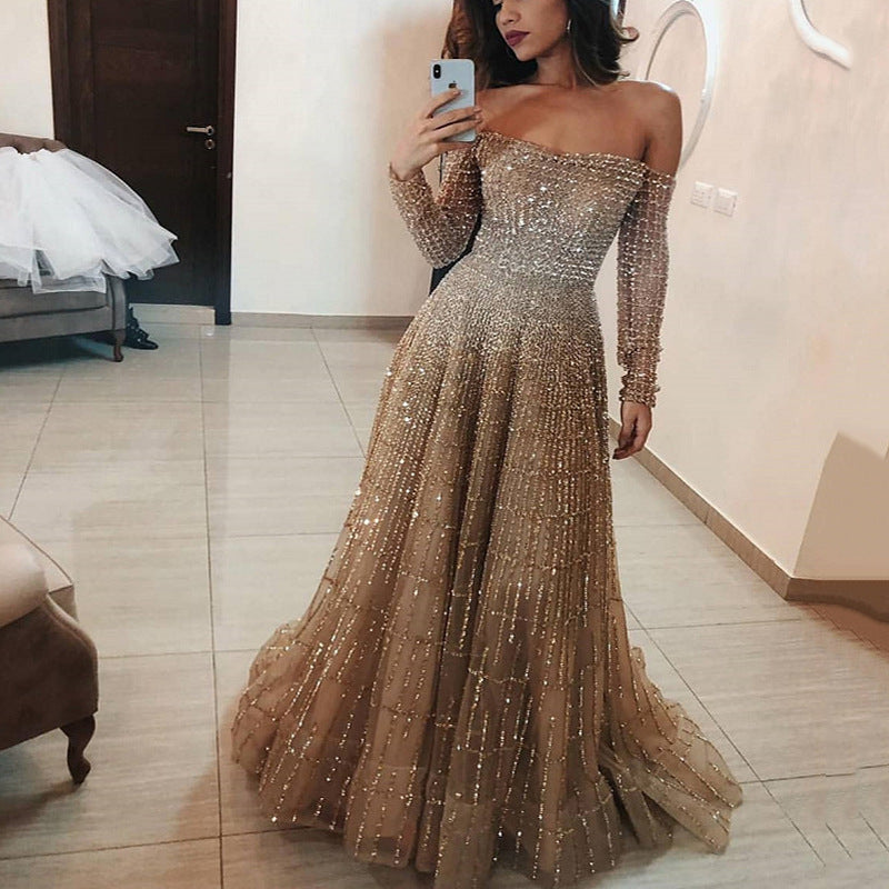 spring new arrivals:  us & eu women's shimmering bandeau long sleeve maxi dress/gown