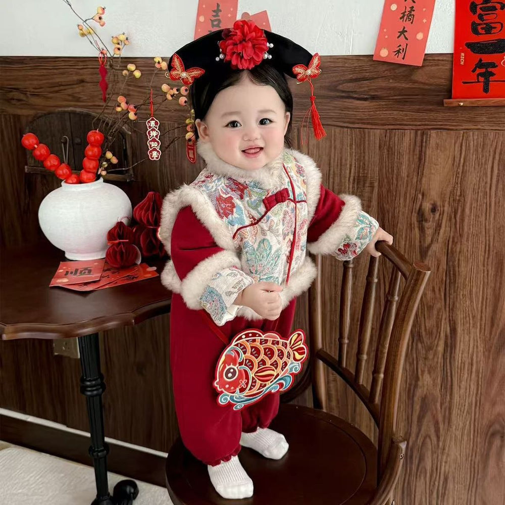 Winternew arrival winter clothing new year jumpsuit baby new year greetings suit outing khaki heroine treasure wedding banquet clothes thick