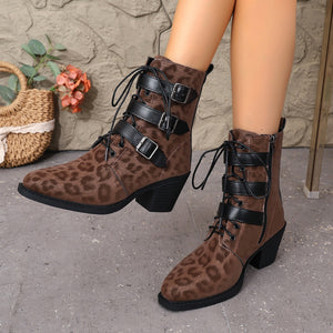 belt buckle mid-calf boots  autumn winternew arrival british style leopard print plus sizeretroboots knight boots