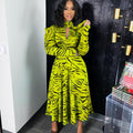 D3065m european and american style women's autumn/winter elegant commute long sleeve high waist flared print plus size african dress (cross-border)
