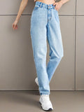 &35586#  cross-border women's fashion: european and american ins style high-waisted straight-leg loose fit versatile denim jeans