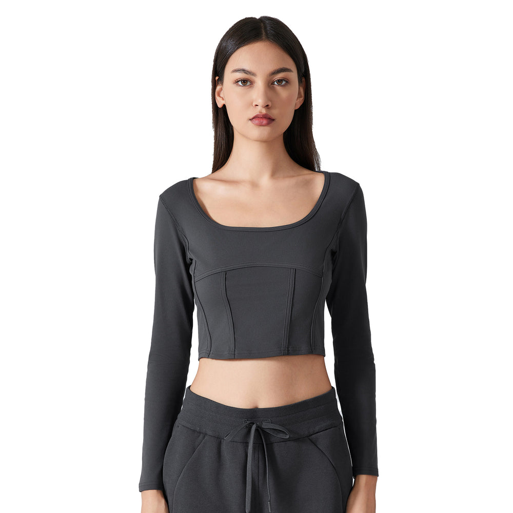 Fall and winternew arrival sports tops women's professional training running fitness long sleevesshortslimming look yoga clothes daw194