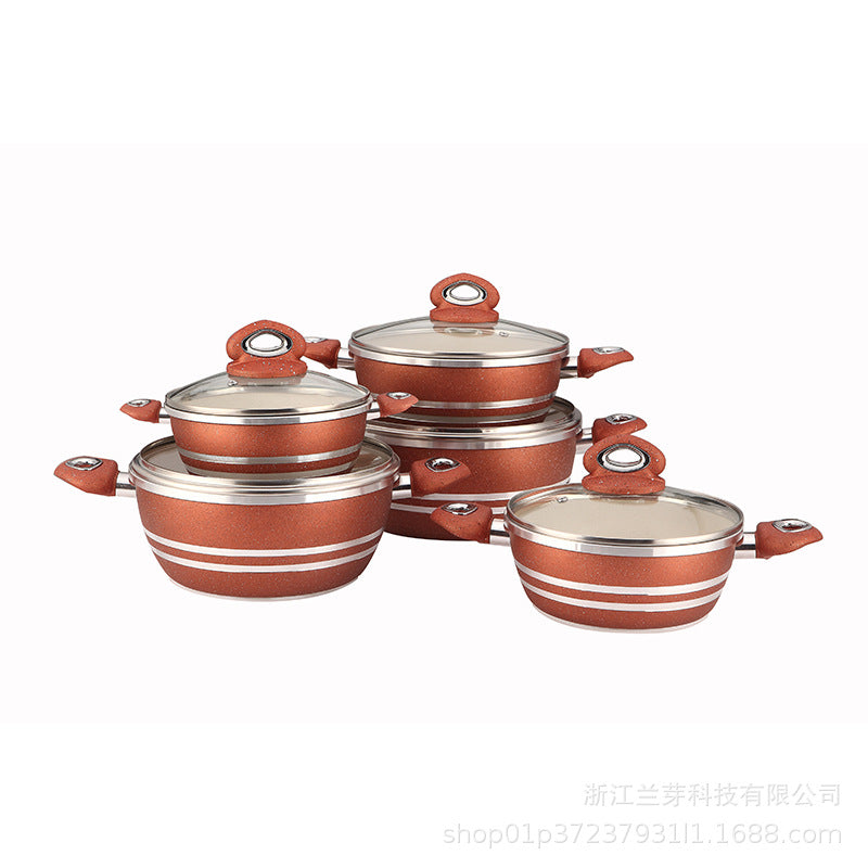 Personalized oem stretch rolled edge medical stone suit non-stick pan combination suitcasual style aluminum exportsuit